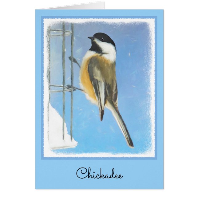 Chickadee on Feeder Painting - Original Bird Art Hälsningskort (Framsidan)