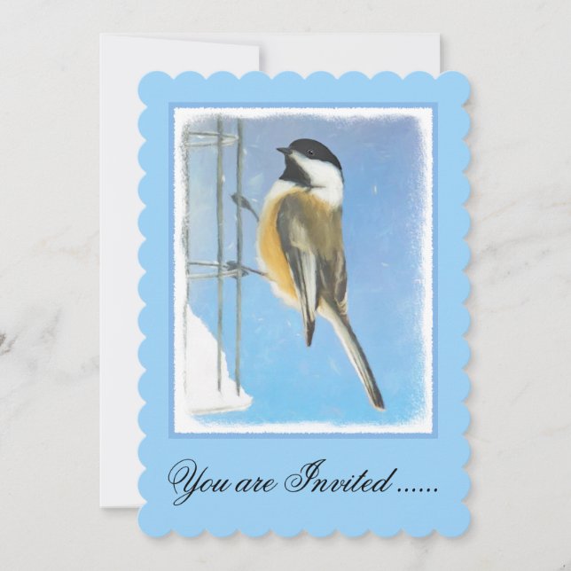 Chickadee on Feeder Painting - Original Bird Art Inbjudningar (Framsida)
