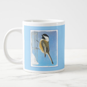Chickadee on Feeder Painting - Original Bird Art Jumbo Mugg