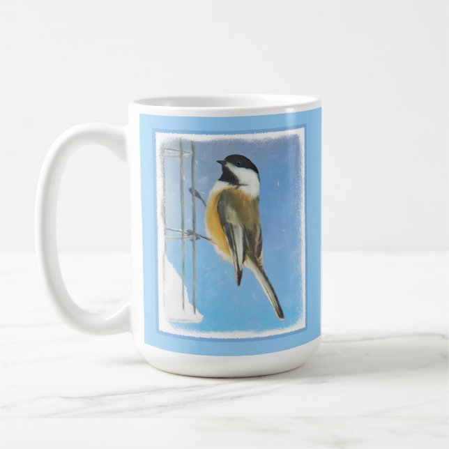 Chickadee on Feeder Painting - Original Bird Art Kaffemugg (Vänster)