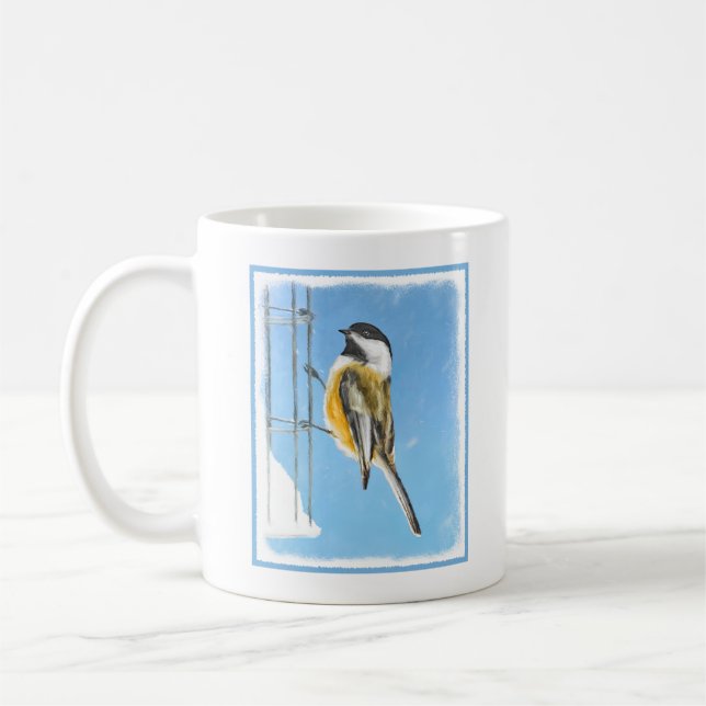 Chickadee on Feeder Painting - Original Bird Art Kaffemugg (Vänster)
