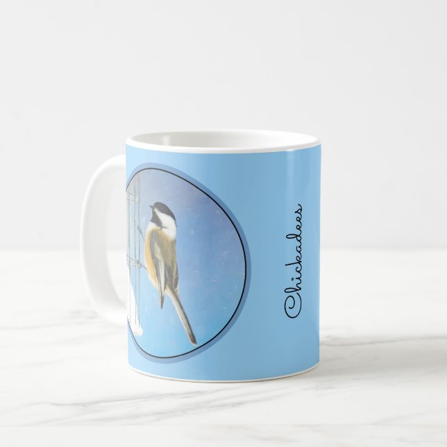 Chickadee on Feeder Painting - Original Bird Art Kaffemugg (Framsida vänster)