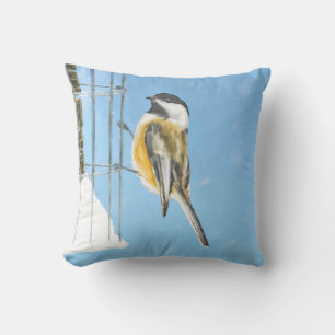 Chickadee on Feeder Painting - Original Bird Art Kudde