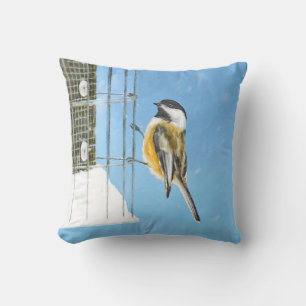 Chickadee on Feeder Painting - Original Bird Art Kudde