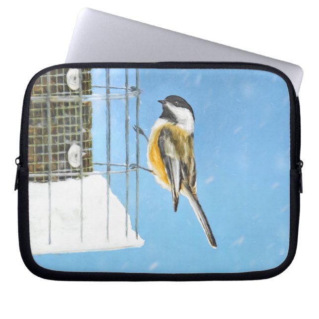 Chickadee on Feeder Painting - Original Bird Art Laptop Fodral (Framsidan)