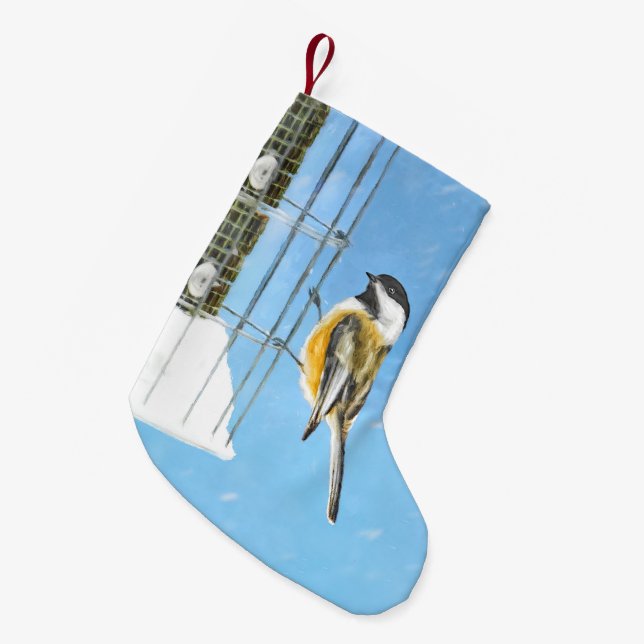 Chickadee on Feeder Painting - Original Bird Art Liten Julstrumpa (Framsidan (Hängande))