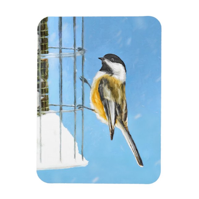 Chickadee on Feeder Painting - Original Bird Art Magnet (Vertikal)