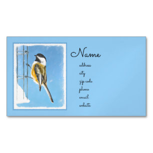 Chickadee on Feeder Painting - Original Bird Art Magnetiska Visitkort