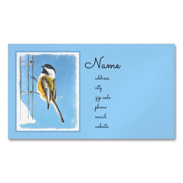 Chickadee on Feeder Painting - Original Bird Art Magnetiska Visitkort (Framsida)