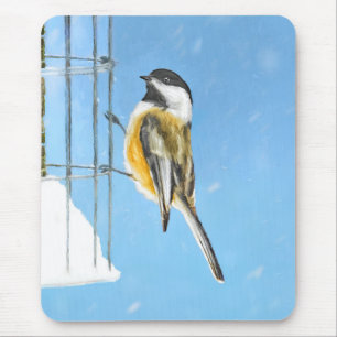 Chickadee on Feeder Painting - Original Bird Art Musmatta