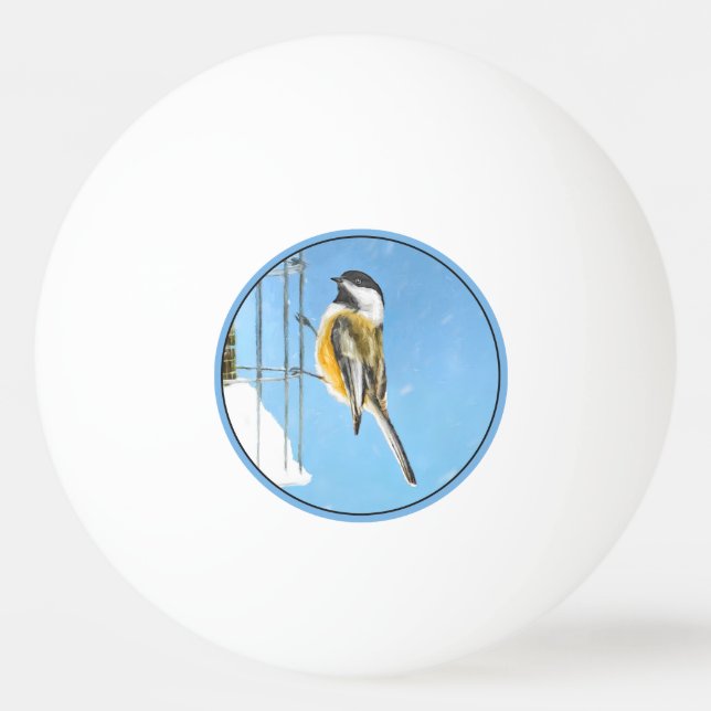 Chickadee on Feeder Painting - Original Bird Art Pingisboll (Framsidan)