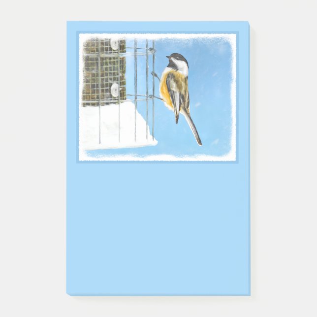 Chickadee on Feeder Painting - Original Bird Art Post-it Block (Framsida)
