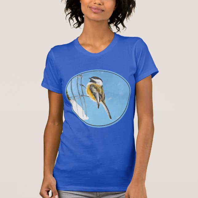 Chickadee on Feeder Painting - Original Bird Art T Shirt (Framsida)