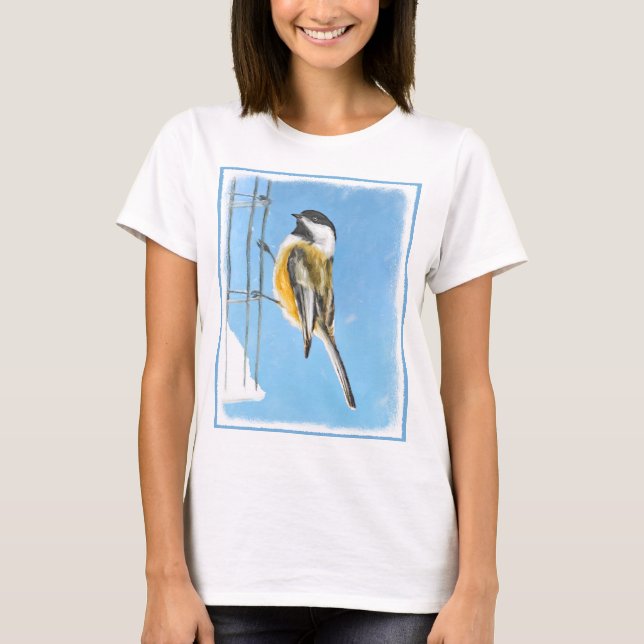 Chickadee on Feeder Painting - Original Bird Art T Shirt (Framsida)