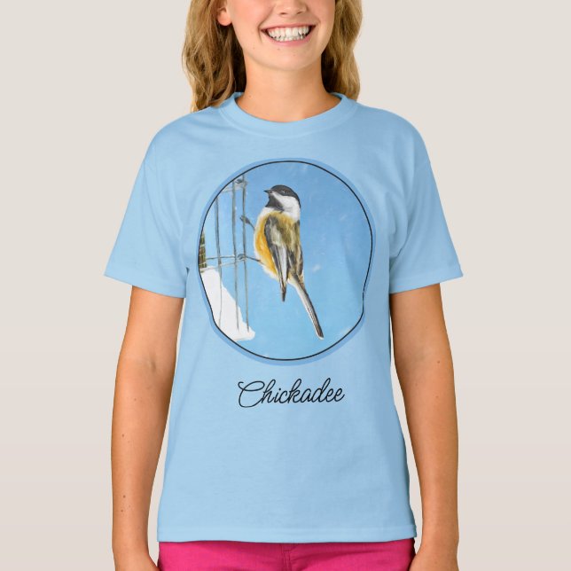 Chickadee on Feeder Painting - Original Bird Art T Shirt (Framsida)