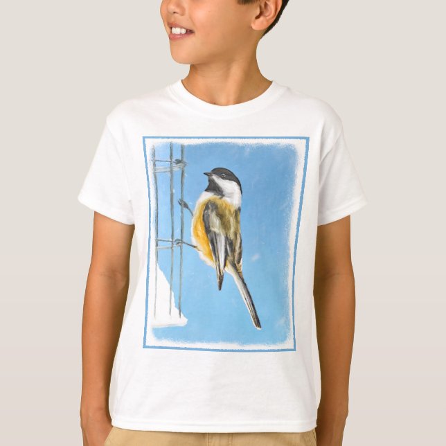 Chickadee on Feeder Painting - Original Bird Art T Shirt (Framsida)