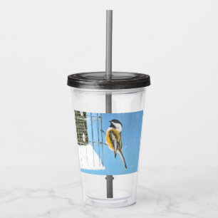 Chickadee on Feeder Painting - Original Bird Art Take Away Mugg