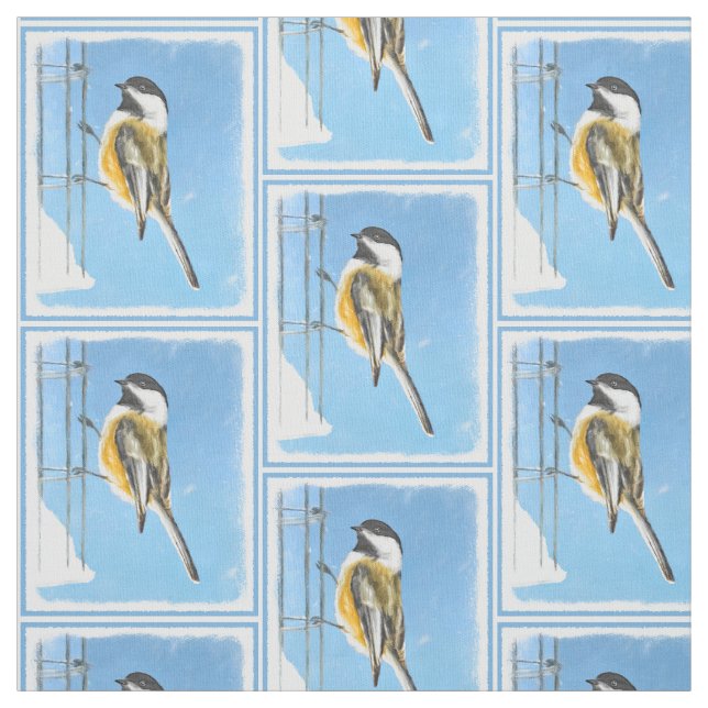 Chickadee on Feeder Painting - Original Bird Art Tyg (Provkarta)