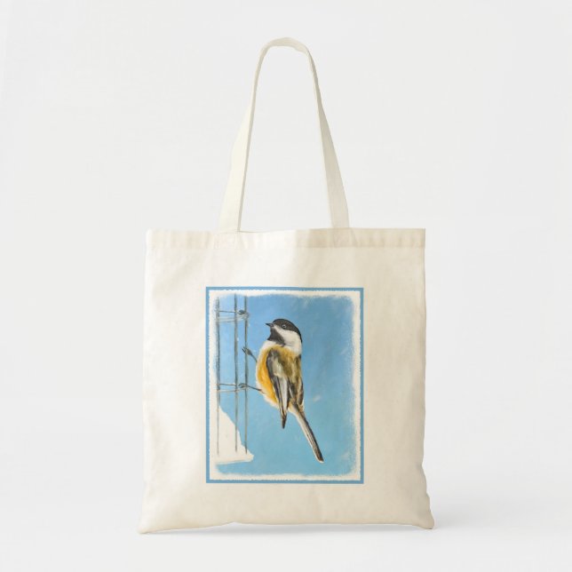 Chickadee on Feeder Painting - Original Bird Art Tygkasse (Framsidan)
