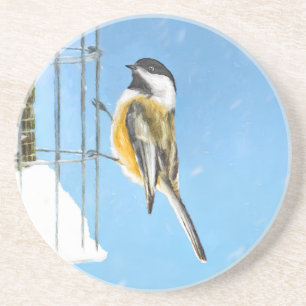 Chickadee on Feeder Painting - Original Bird Art Underlägg