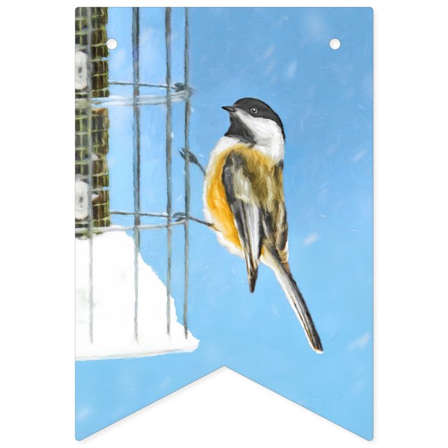 Chickadee on Feeder Painting - Original Bird Art Vimplar (Första flaggan)