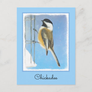 Chickadee on Feeder Painting - Original Bird Art Vykort