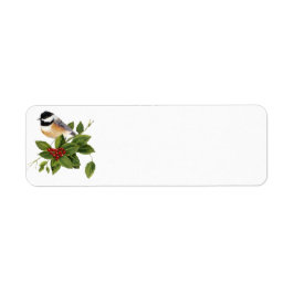 Chickadee on Holly Label Returadress Etikett
