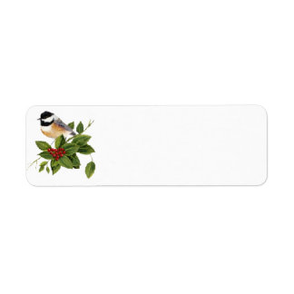 Chickadee on Holly Label Returadress Etikett