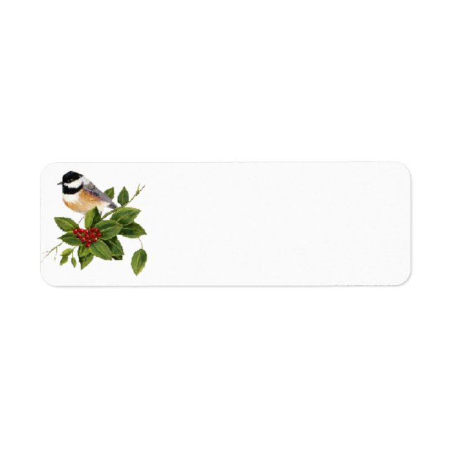 Chickadee on Holly Label Returadress Etikett (Framsidan)