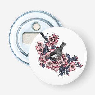 Chickadee på en blommande körsbär gren flasköppnare