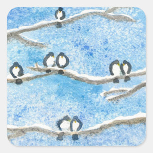 Chickadee på Träd Grenar i Winter Snö Gift Ta Fyrkantigt Klistermärke