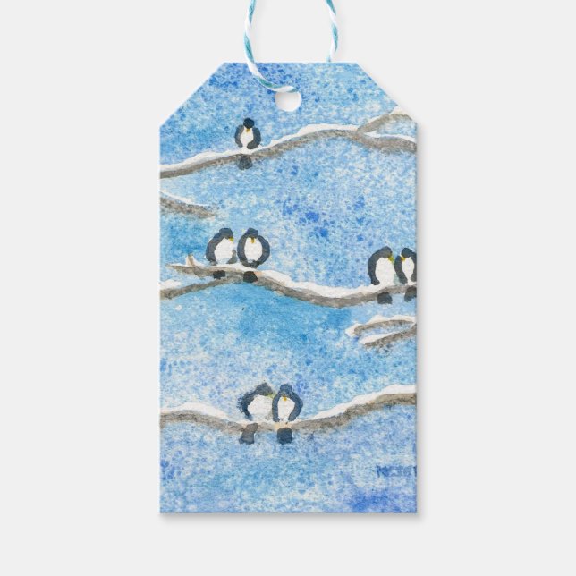 Chickadee på Träd Grenar i Winter Snö Presentetikett (Framsidan)