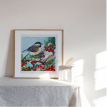 Chickadee Painting Art Skriv ut