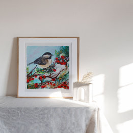 Chickadee Painting Art Skriv ut Poster