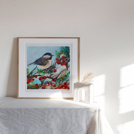 Chickadee Painting Art Skriv ut Poster