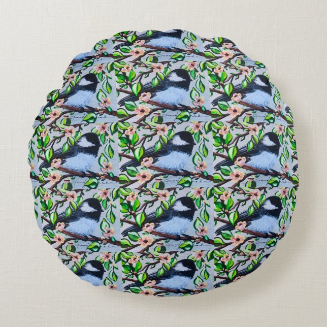 Chickadee Pouf Pillow Rund Kudde (Framsidan)