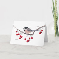 CHICKADEE & RED BERRIES by SHARON SHARPE