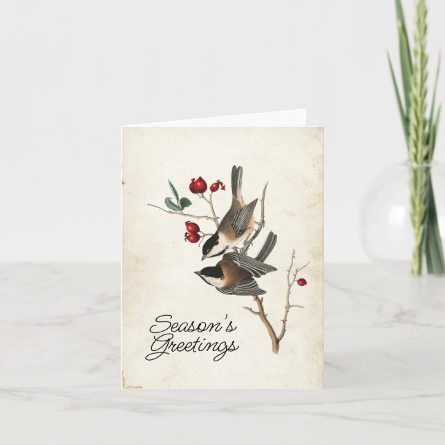Chickadee Season's Greetings Bird Helgdag Helgkort (Framsida)