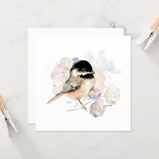 Chickadee Songbird Watercolor (Chickadee watercolor notecard by Jenn Steffen Art)