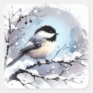 Chickadee Stickers Fyrkantigt Klistermärke