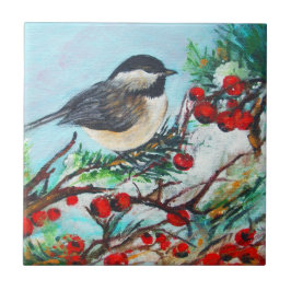 Chickadee-Sweet Winter Black-Caps Chickadee Bird Kakelplatta