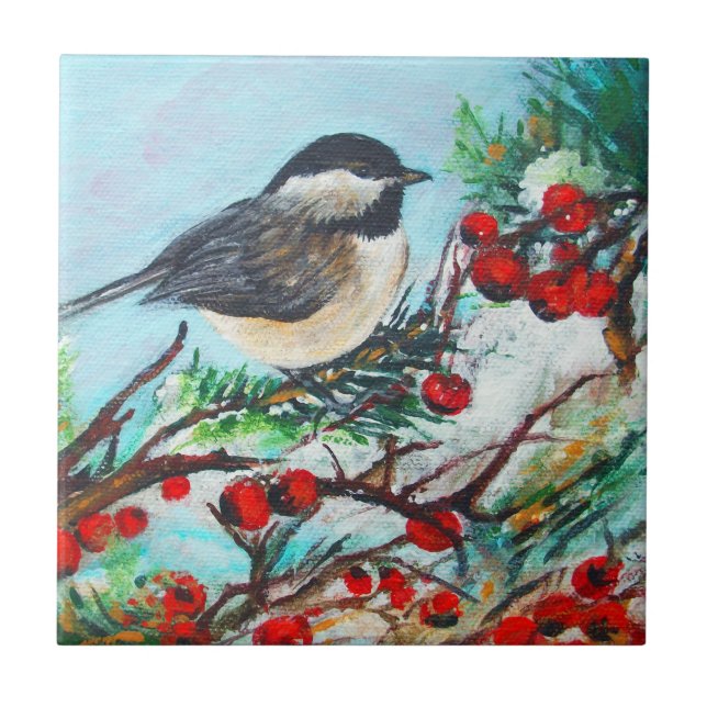 Chickadee-Sweet Winter Black-Caps Chickadee Bird Kakelplatta (Framsidan)