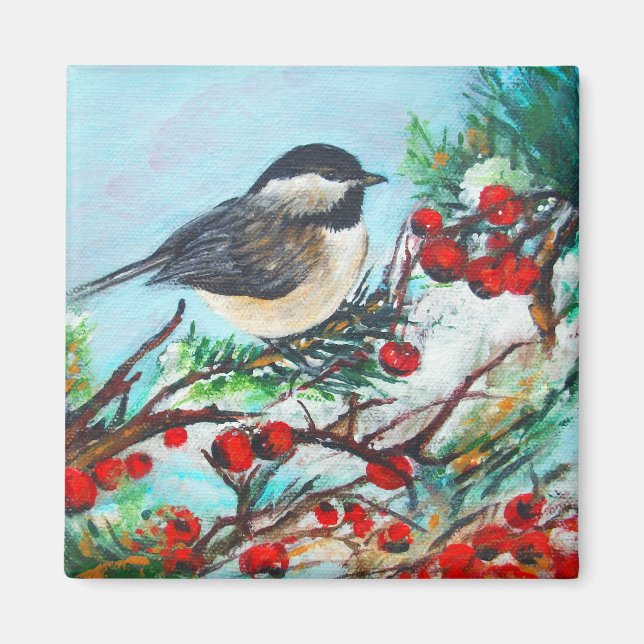 Chickadee-Sweet Winter Black-Caps Chickadee Bird Magnet (Framsidan)
