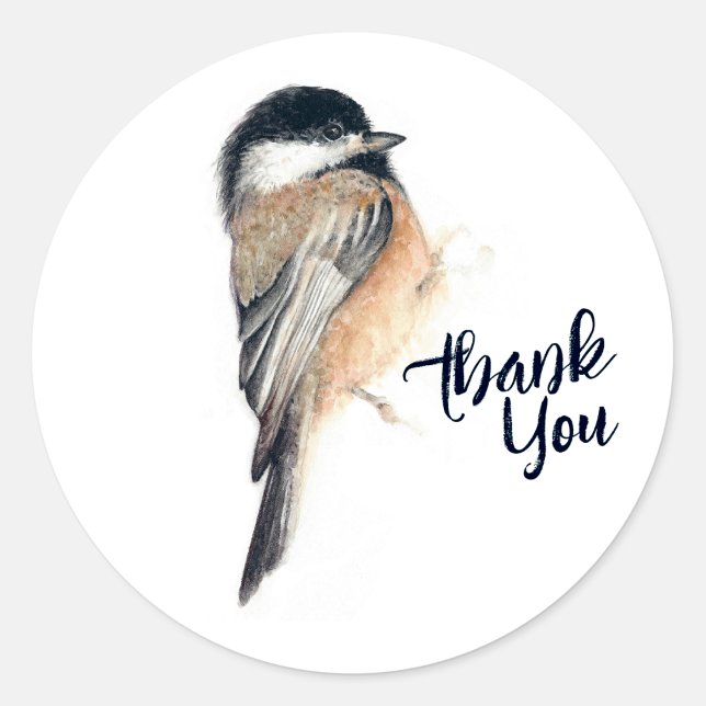 Chickadee Tack Runt Klistermärke (Chickadee Thank You Classic Round Sticker from Jenn's Emporium. )