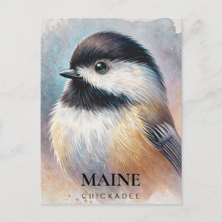 Chickadee Watercolor Art Maine Bird Vykort