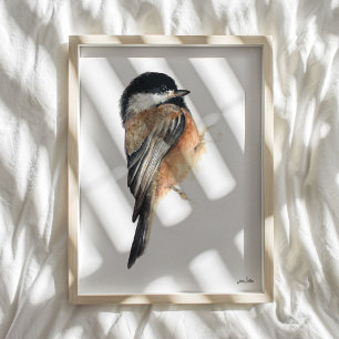 Chickadee Watercolor Art Skriv ut Poster