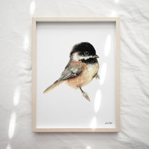 Chickadee Watercolor Art Skriv ut