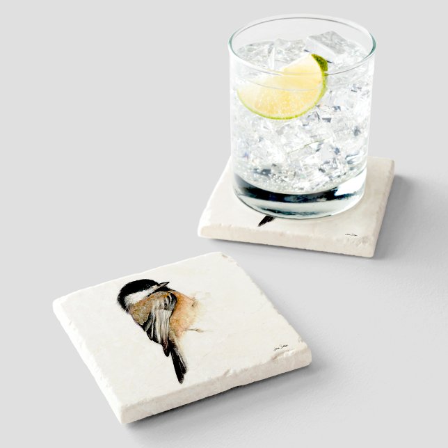 Chickadee Watercolor Art Stenunderlägg (Chickadee Watercolor Art Stone Coaster from Jenn's Emporium. )