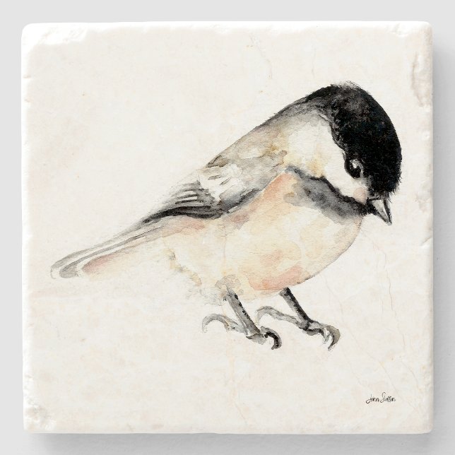 Chickadee Watercolor Art Stenunderlägg (Chickadee Watercolor Art Stone Coaster from Jenn's Emporium. )