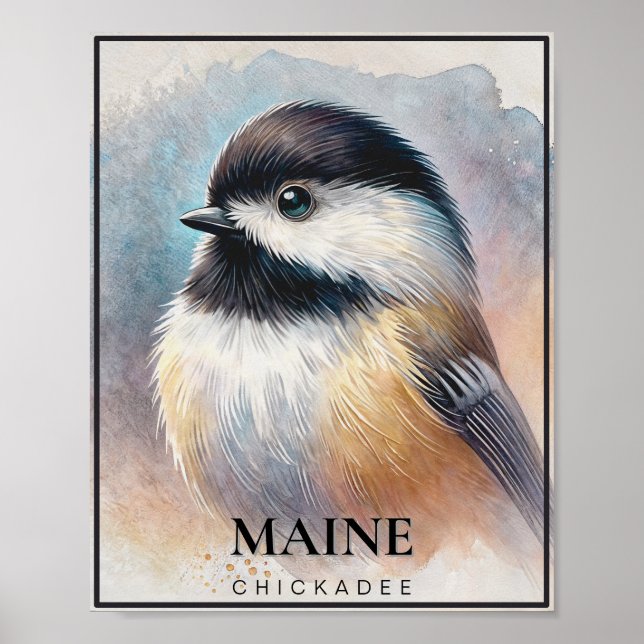 Chickadee Watercolor Bird Art Maine Poster (Framsidan)